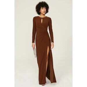 Ieena for Mac Duggal Chocolate Brown Keyhole Maxi Dress Sheath Gown Size 8 NWT